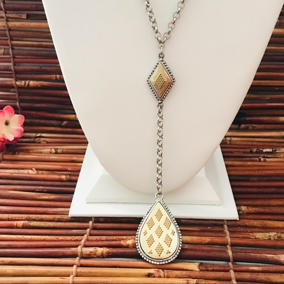 Chico's Reversible Drop Pendant Silver & Gold Tone Necklace - Picture 4 of 9
